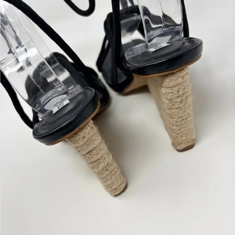 NEW Steve Madden Idolized Black Rope Ankle TIe Wedge Sandals, Size 7.5 MSRP $118